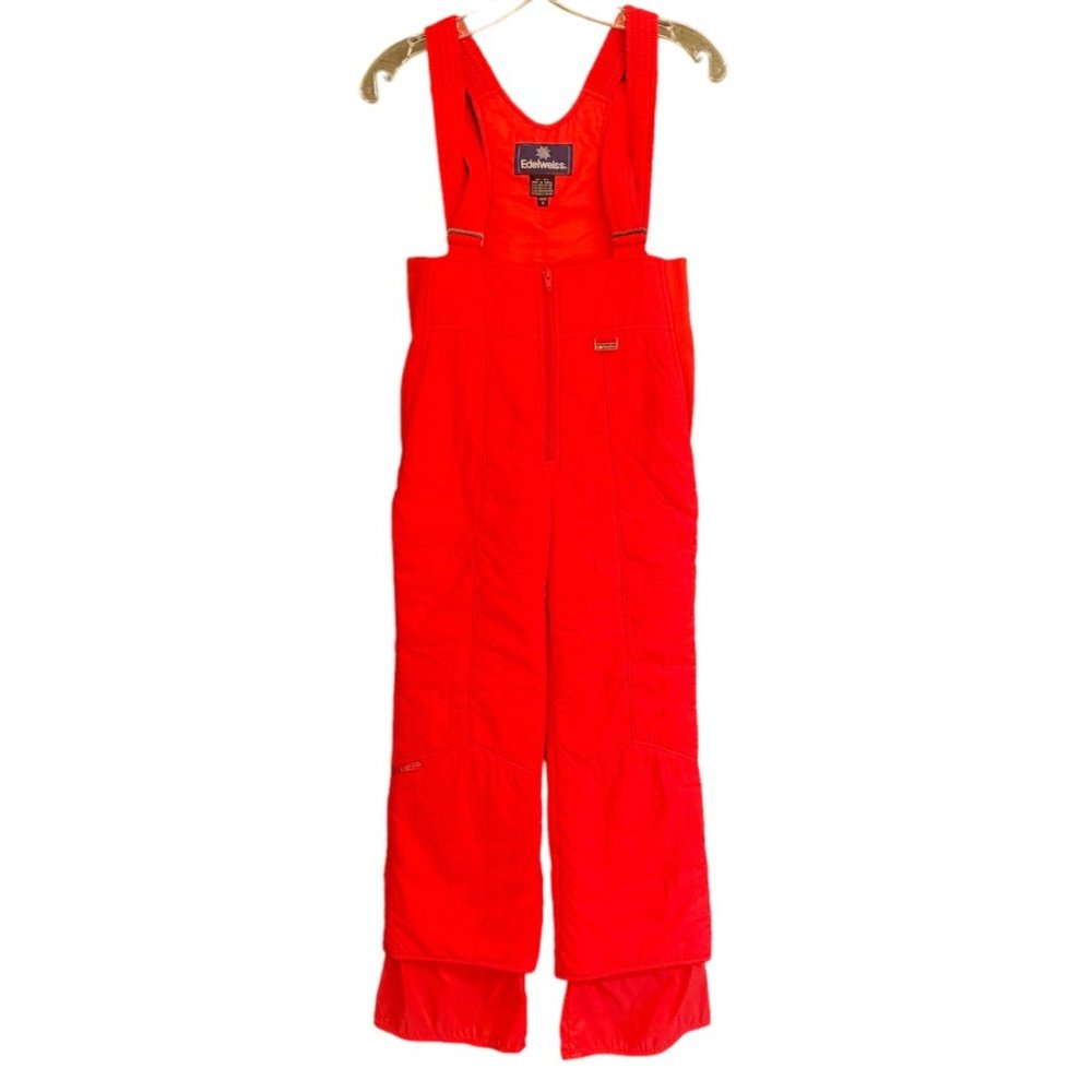 Edelweiss Snow Bib‎ Youth Medium Red Ski Suit Overalls Zip Front Padded